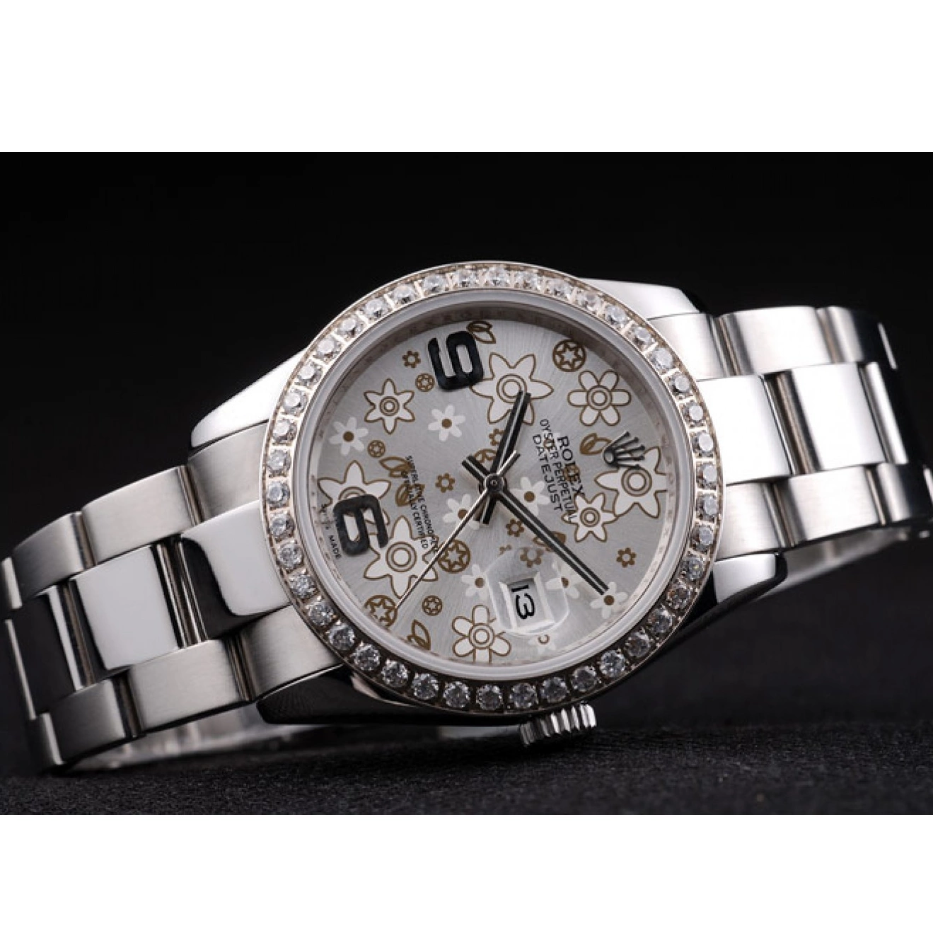 Aaa fake watches Steel Datejust Diamond Dial rl305 Stainless Flowers Plated Rolex Silver 0728